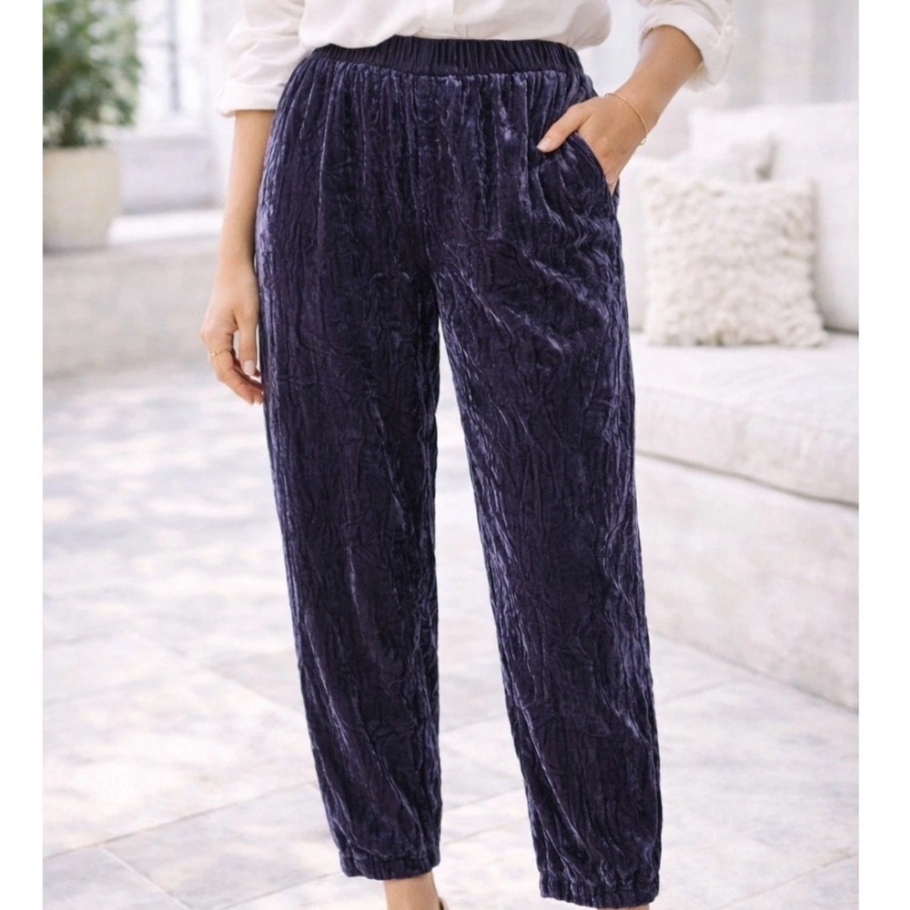 Anthropologie Goth Navy Crushed Velvet Pull On‎ Pants XXS NWT